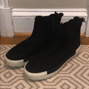 J/Slides Faux Fur Ankle Booties in Black